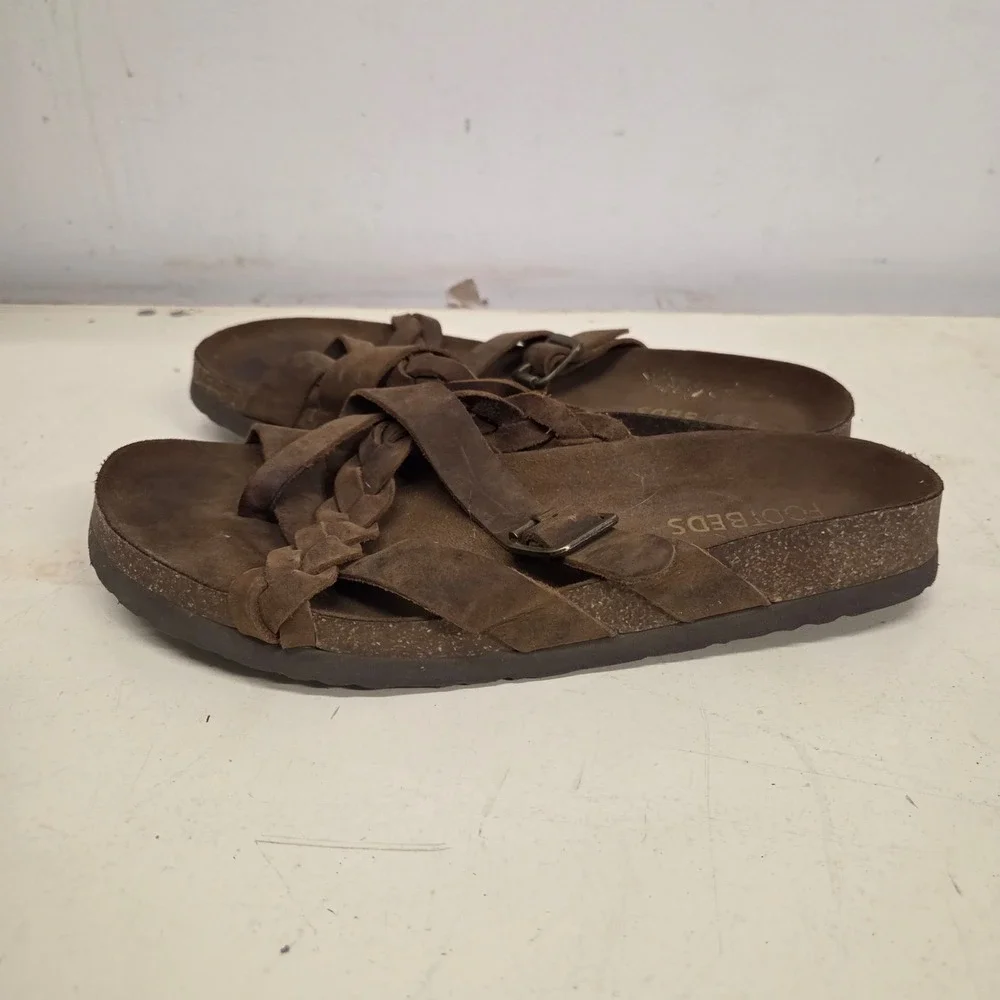 White Mountain Footbeds Brown Suede Braided Strappy Buckle Slide Sandals Mens 9